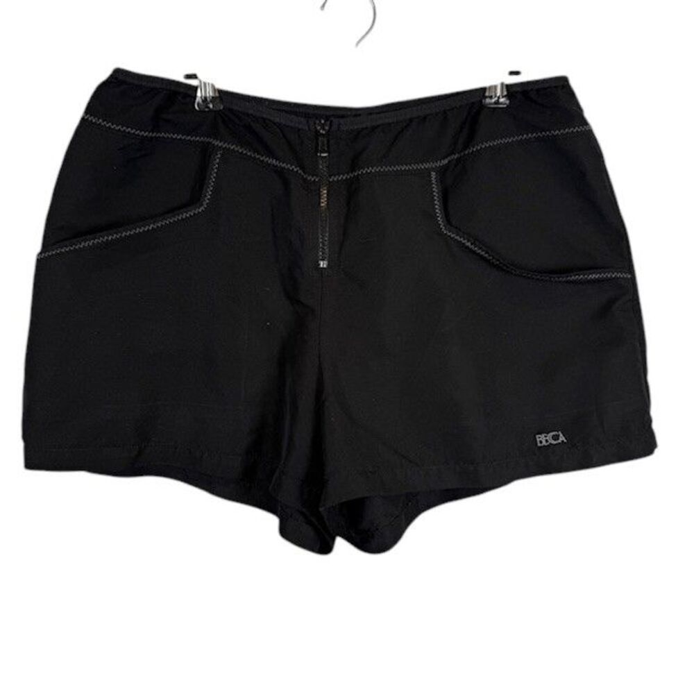 BECCA Women's‎ Board Swim Shorts Black Micro Nylon Front Zip Size Medium
